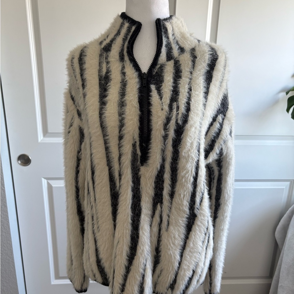 Anthropologie Cream and Black Fuzzy V-Neck Sweater. Brand new! Never worn.